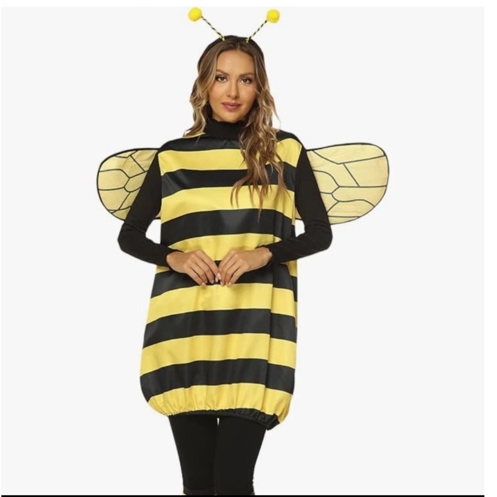 Bumble Bee Halloween Costume Adult Unisex Yellow Black 5 piece Set Wings XL